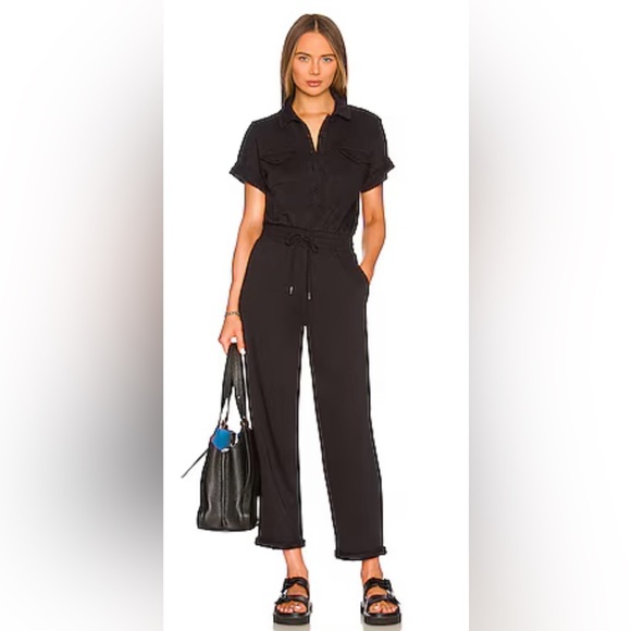 525 America Pants - Revolve 525 America Black Utility Jumpsuit Medium Collared Drawstring Waist NWT